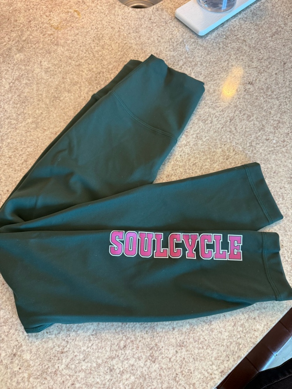 Size 4 Lululemon SoulCycle Green Leggings with Pink Logo